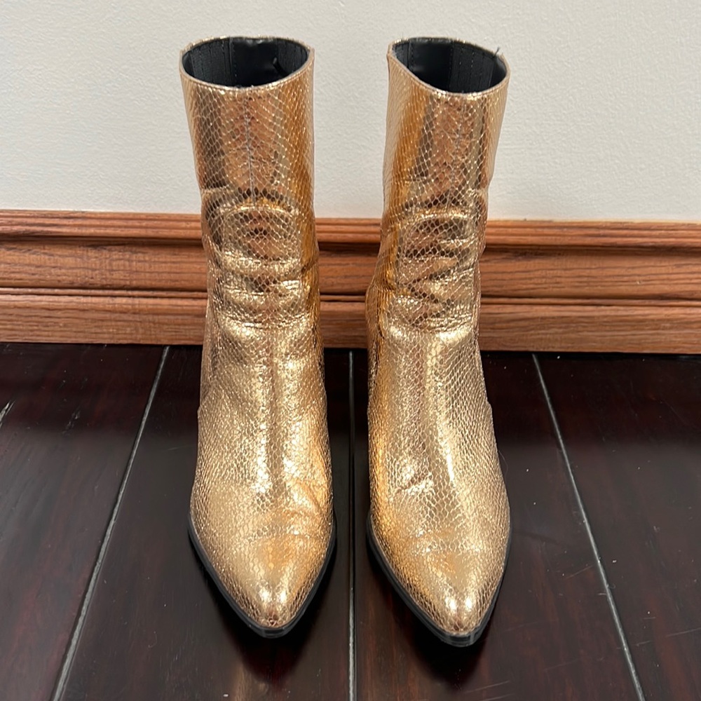 Zara Gold Animal Print Metallic Heeled Ankle Boots